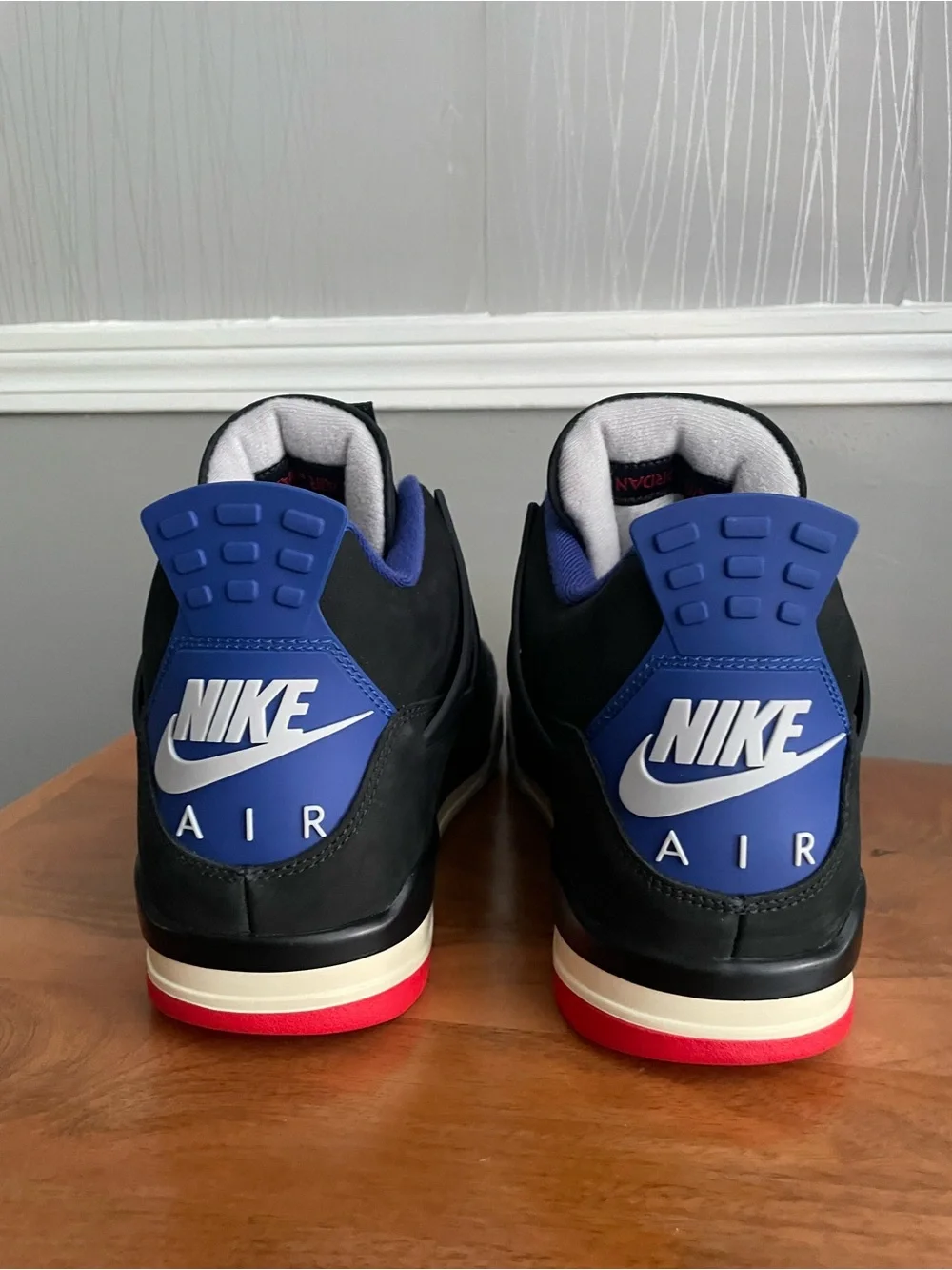Nike Air Jordan 4 Retro Rare Air Black Fire Red Deep Royal Blue Men’s Size 13 FV